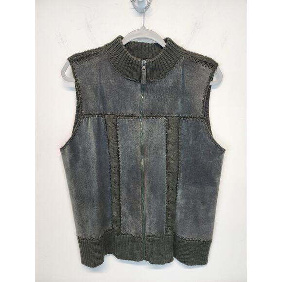 Designers Originals Jackets & Blazers - Vintage Suede Vest Size L Green Full Zip Knit Back High Neck Designers Originals